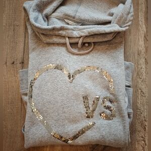 Victoria's Secret Grey Sequin Heart Cowl Neck Hoodie